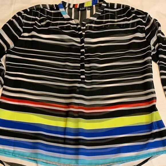 A.n.a. Size XL Petite button up multi color/stripe blouse - Picture 1 of 9